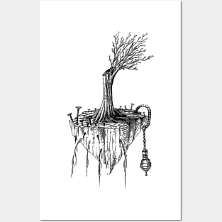 alone lonely tree man themed my hand drawing design Posters and Art